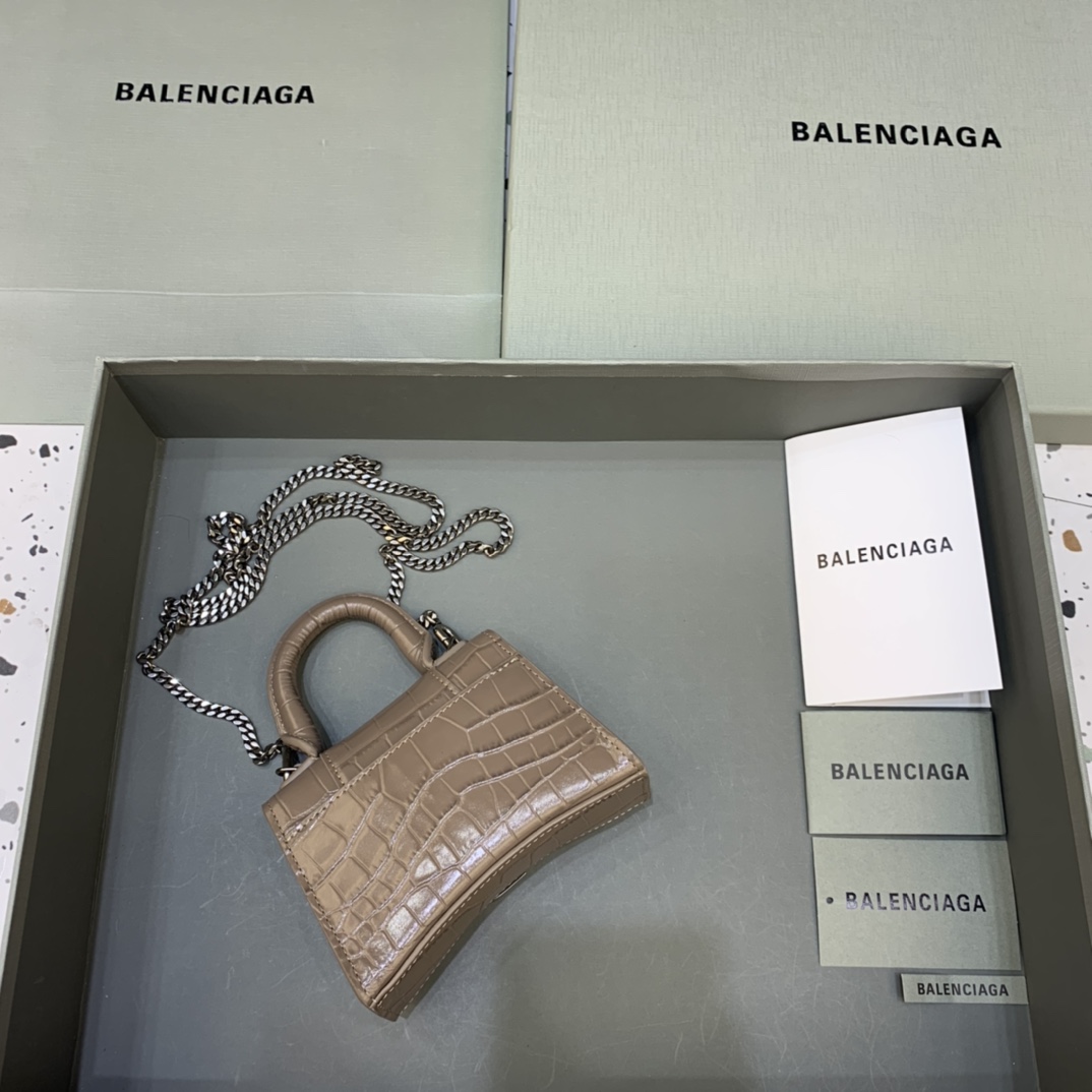 Balenciaga Hourglass Mini Handbag With Chain Crocodile Embossed Shoulder Bag Khika